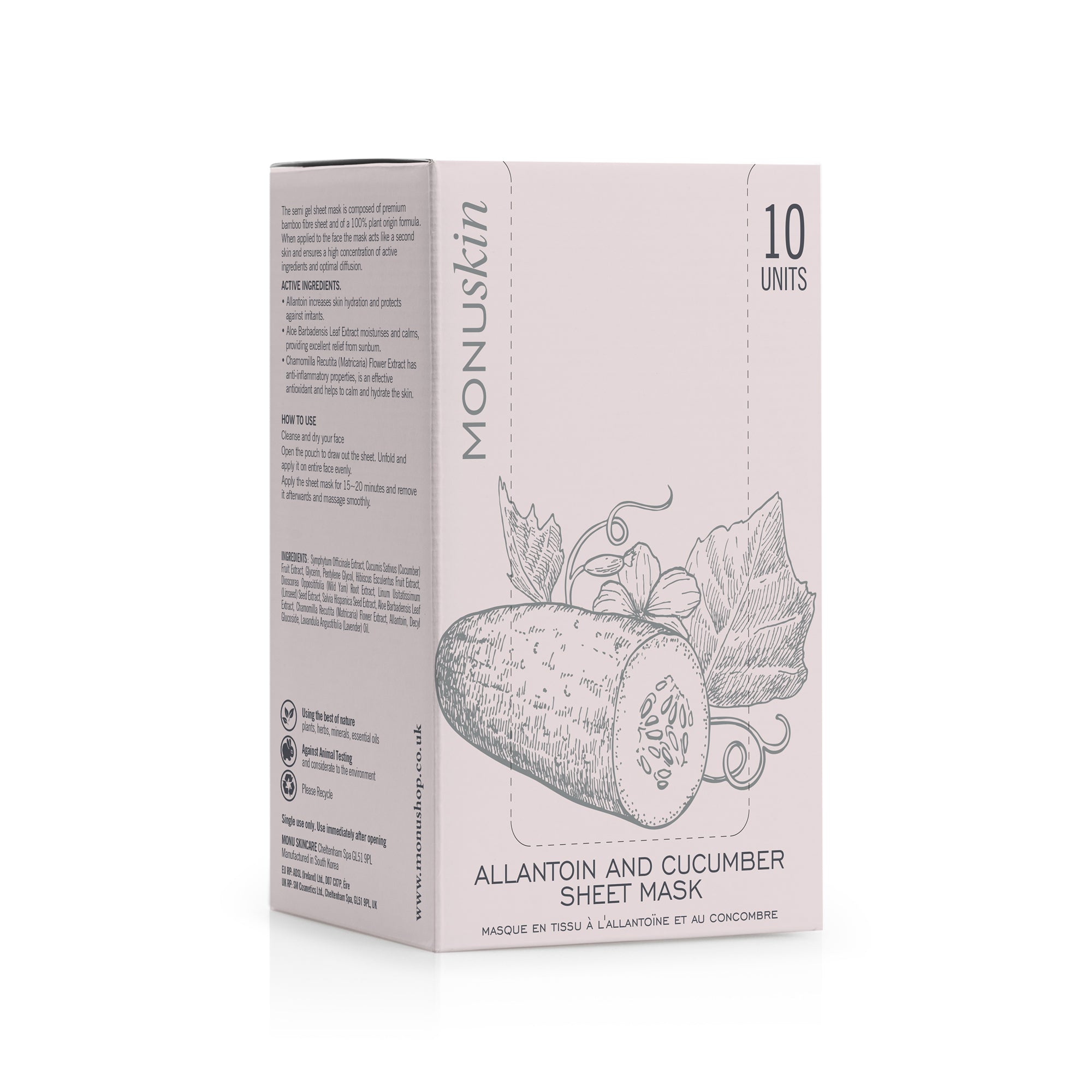 Monu Allantoin & Cucumber Sheet Mask 18ml - Box of 10