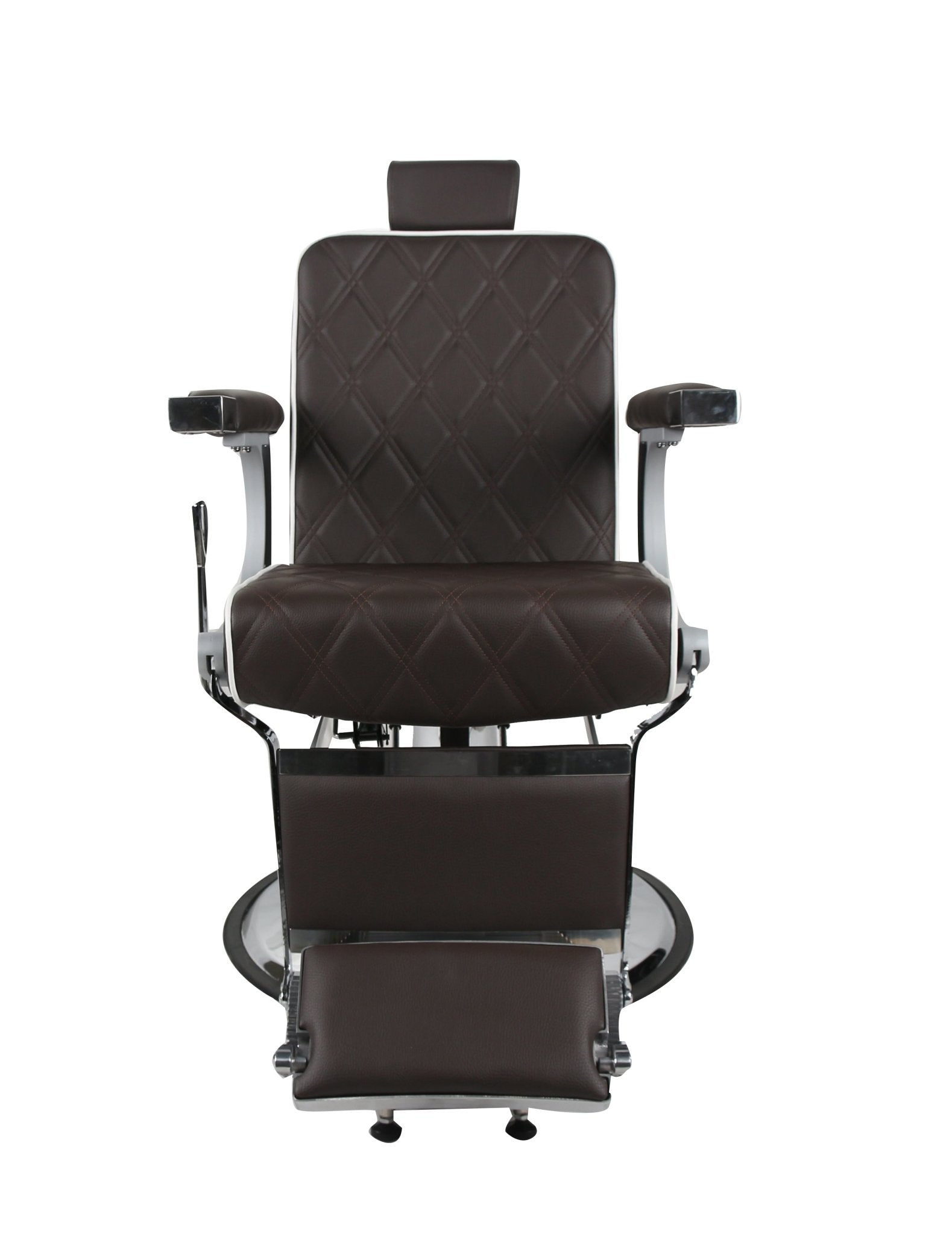 Chrysler Barber Chair Brown/White Piping - Treatment Chairs - SalonExpress